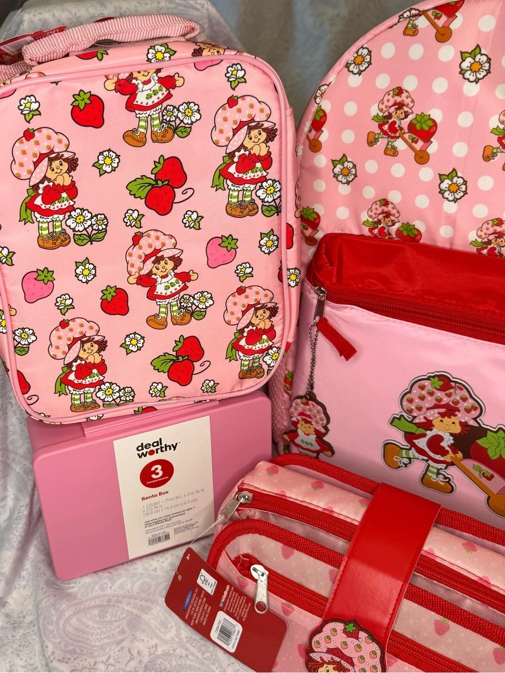 Strawberry Shortcake Backpack, Lunch bag, bento box, supply case, 30 oz bottle
